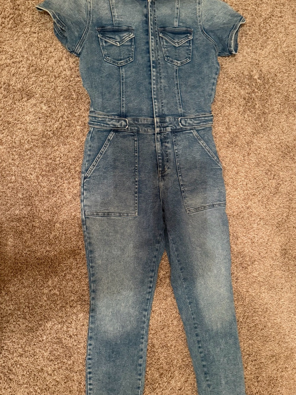 Short-Sleeve Denim One-Piece Bodysuit - Blue